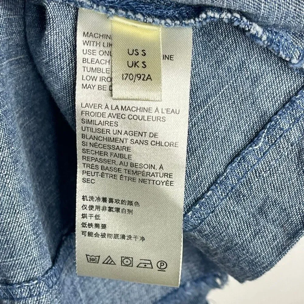 Free People Sun Valley Embroidered Denim Blouse Boho Top Women’s Size Small - Picture 8 of 10